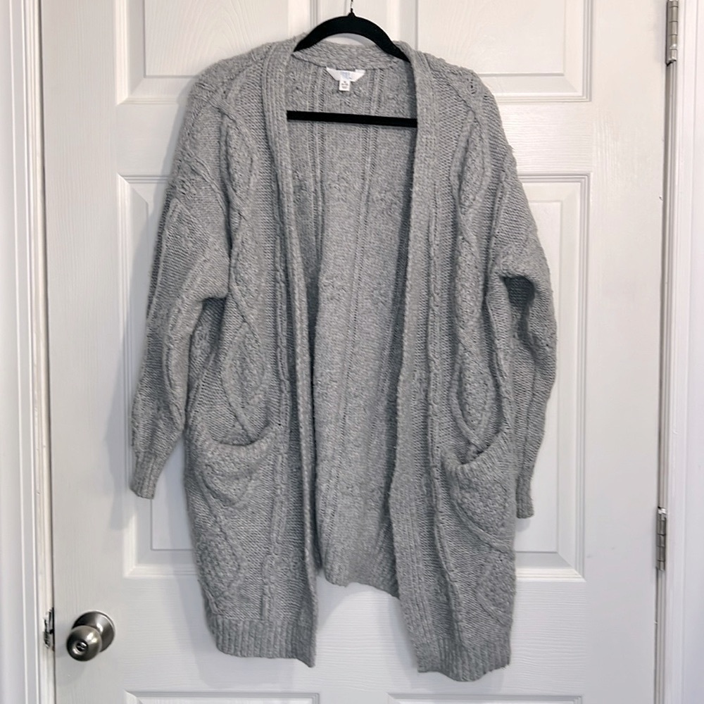Time and Tru Women's Open Front Cable Cardigan Gray Heather - Size Medium (8-10)